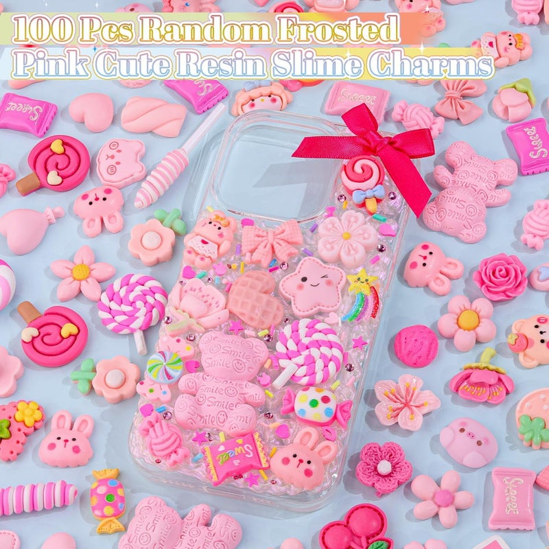 Glitzest 100PCS TINKRSTUFF Pink Slime Charms Cute Flatback Resin Charms for Slime, Random Kawaii Decoden Charm for Embellishments Phone Junk Case Charms Bulk Rainbow Bow Heart Lollipop, Scrapbooking DIY Decor - Image 3